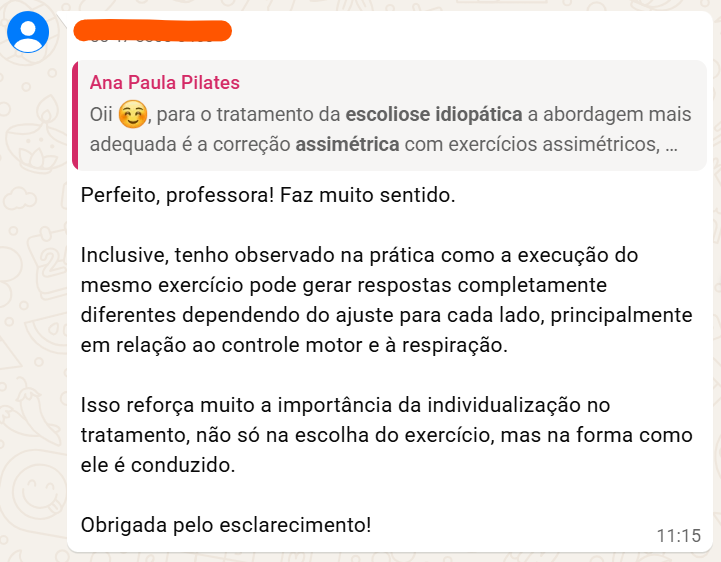 Cópia de Interação - Dúvida sobre escoliose idiopática e individualização